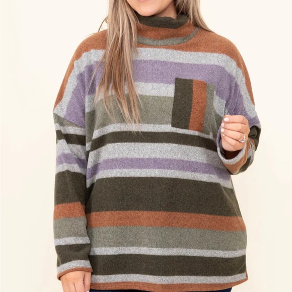 Chic Soul Time To Bolt Sweater Top Striped Multi-Color Cowl Neck NWOT Size 2X - Picture 10 of 11
